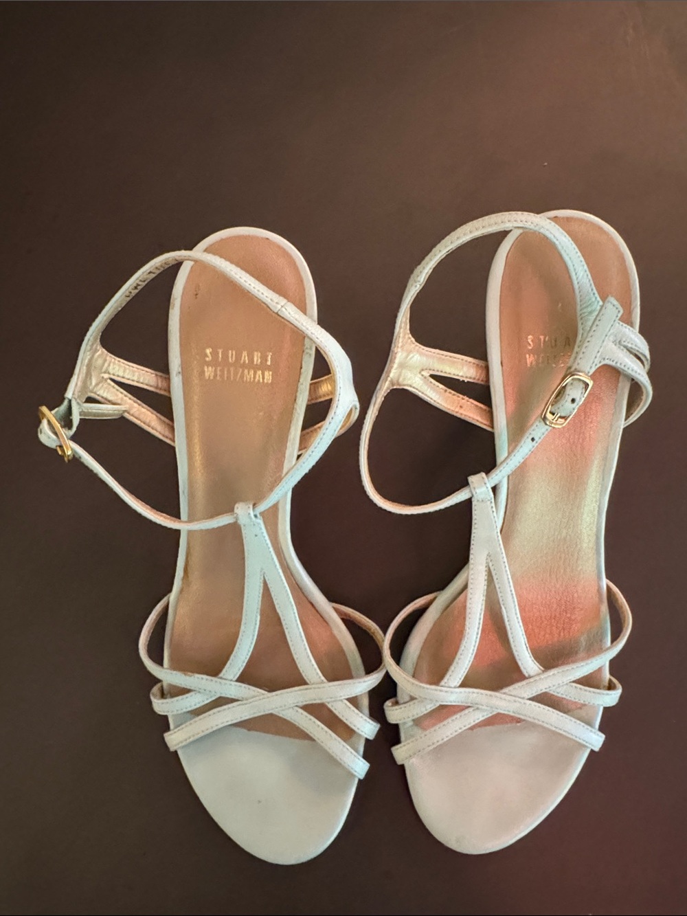 Stuart Weitzman Light Green Strappy T‑Bar Heeled Sandals